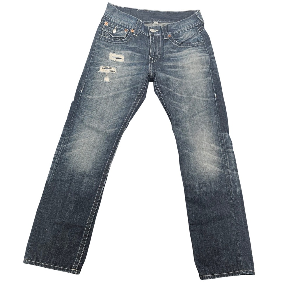 True Religion Section Skinny Jeans Mens 32 Blue Distressed Contrast Stitch Y2K